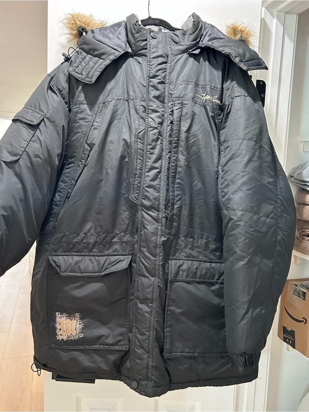 Men's Black Vintage 90s Makaveli Down Hooded Jacket. Tupac Shakur. 2X. Like New